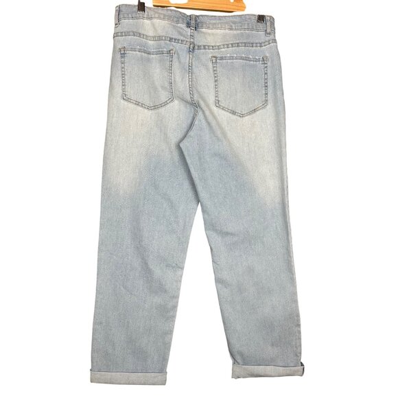 LOGO Lori Goldstein Patchwork Boyfriend Jeans 10 Light Wash Cropped Cuffed Boho - Picture 4 of 10